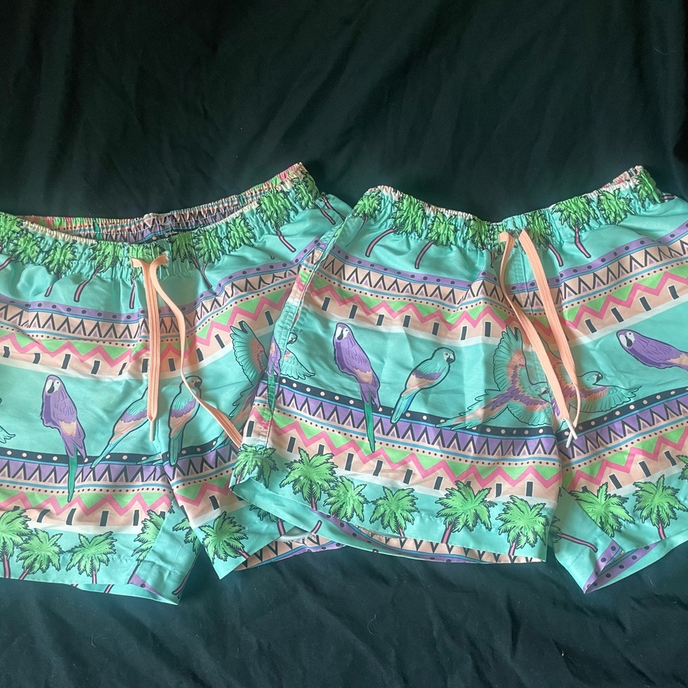 2 Pairs Chubbies Swim Trunks Medium Parrot Tropical Palm